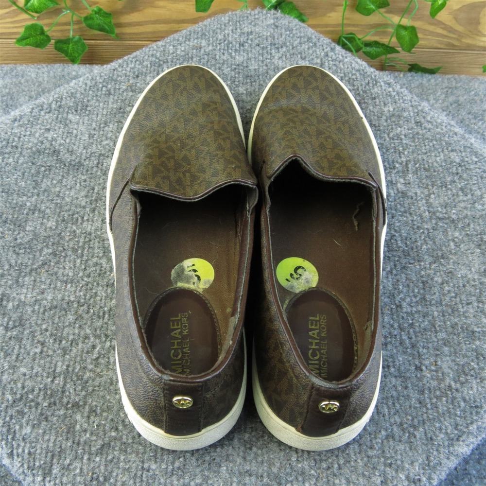 MICHAEL KORS Keaton Women's Logo Print Coated Canvas Slip On Sneakers Brown US 9 - Picture 6 of 9